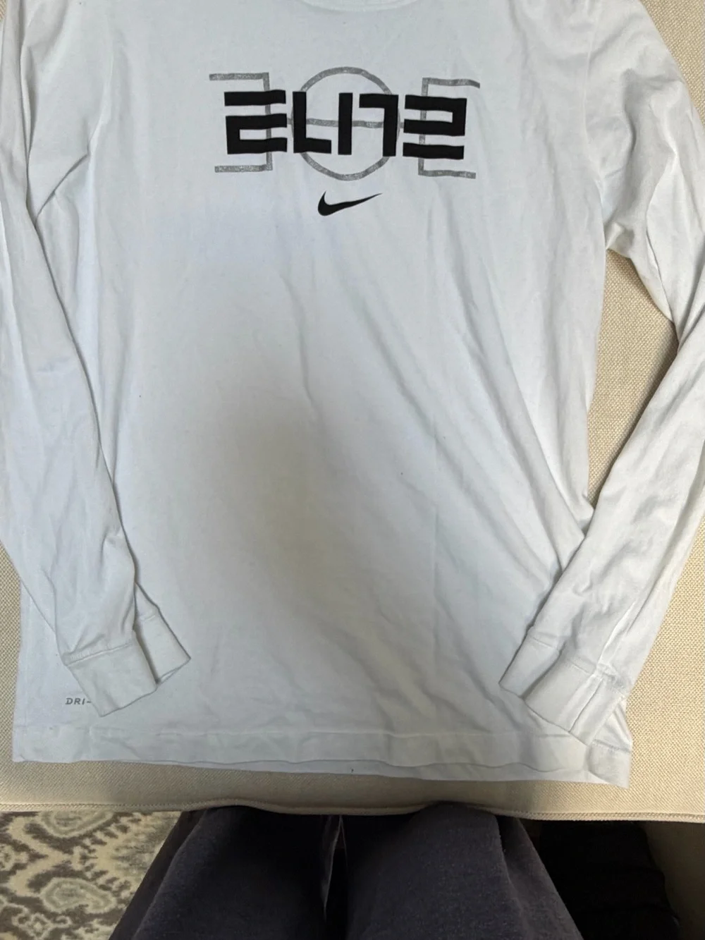 Nike White Long Sleeve 'ELITE' Graphic Tee